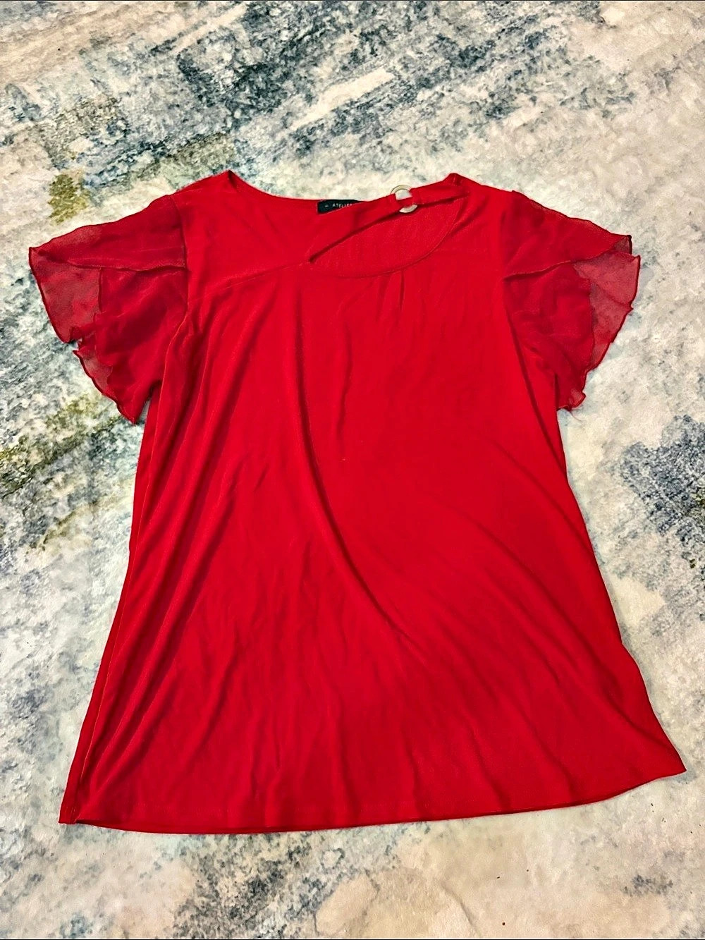 Atelie 29 Ruffle Sleeve Top in Red Size Small Like New